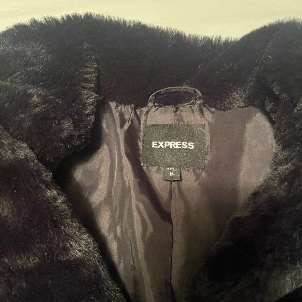 Express Women's Dark Faux Fur Teddy Jacket